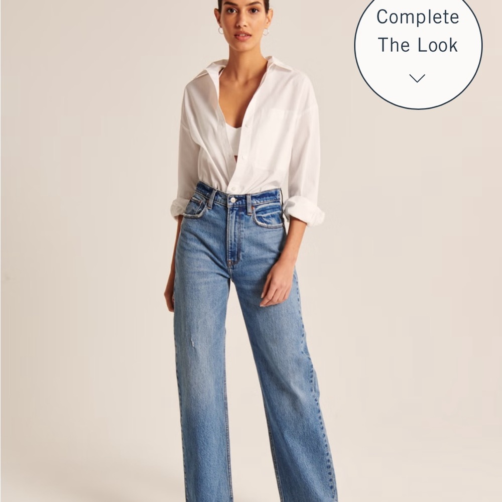 Abercrombie White Oversized Poplin Button-Up Shirt